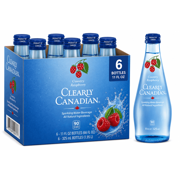 Clearly Canadian Sparkling Water Beverage Country Raspberry All Natural Ingredients 6 Bottles 11 FL OZ