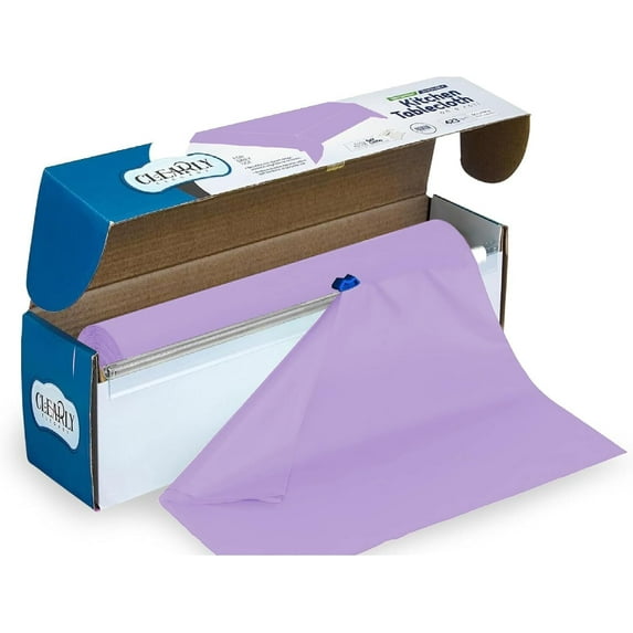 Clearly Elegant Purple Disposable Plastic Tablecloth Roll with Self-Cutter, 52” X 100 Ft