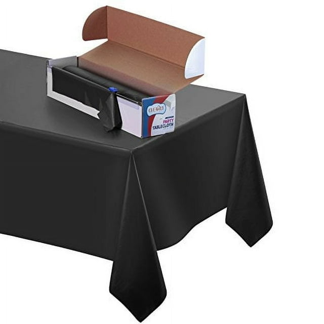 Clearly Elegant SOLID BLACK Tablecloth Roll, Strong Plastic Disposable Table Cloth, Party