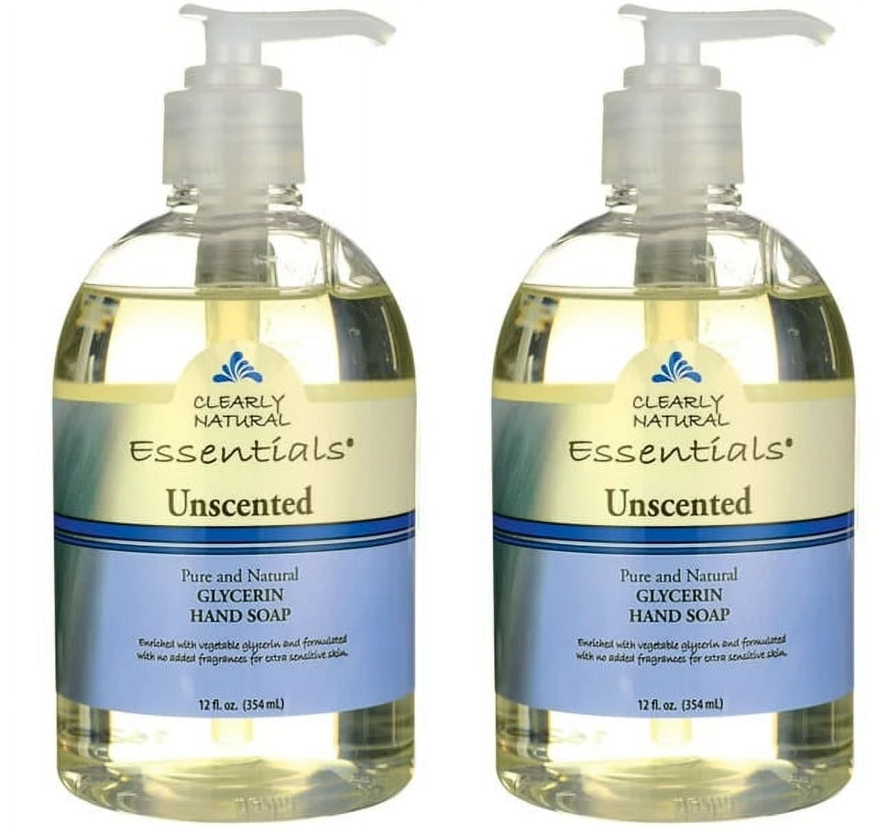 Clearly Natural Pure and Natural Glycerine Hand Soap with Pump Unscented,12 Ounce(Pack of 2)