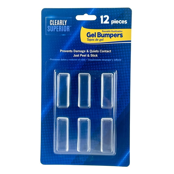 Clearly Superior Multi-Use Bumper Guards - Small 12 Pack Rectangle 1.5" x.5.13" - Protects & Quiets Contact with Furniture, Doors, Cabinets & Appliances - Reusable & Easy to Apply Polymer Gel Bumper