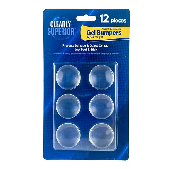Clearly Superior Multi-Use Gel Bumpers - Small 12 Pack Round 1.13" x .18" - Pantry Doors, Furniture, Cabinets, Appliances, Decor Items - Reusable & Easy to Apply Polymer Gel Bumpers