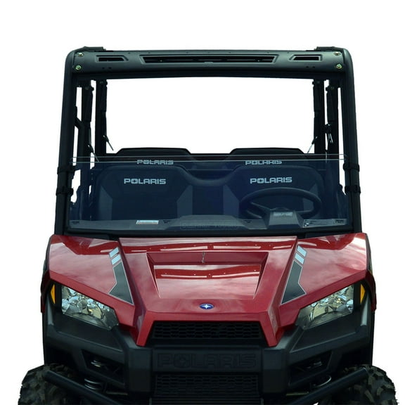 Clearly Tough Polaris Ranger Midsize (45" width) 2015 and Newer - Half Windshield - Scratch Resistant SxS Windshield. The Ultimate in Side By Side Versatility! Easy On or Off! Premium polycarbonate.