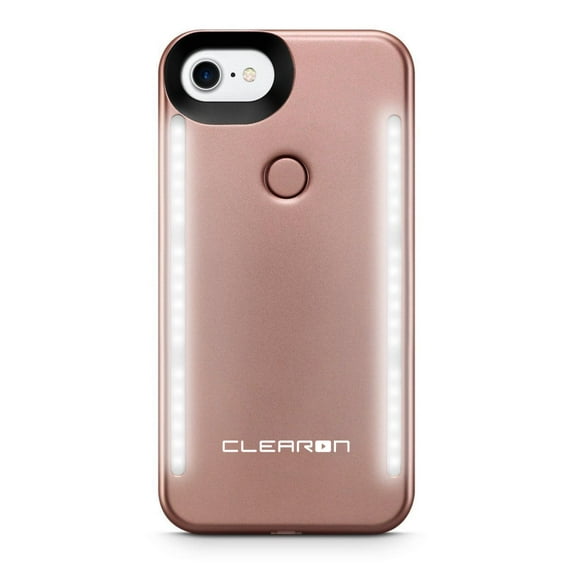 Clearon Duo LED Lighting Case - Dimmable Front and Back LED Lighting with Charger for iPhone 8 6 & 7 Plus (Rose Gold)