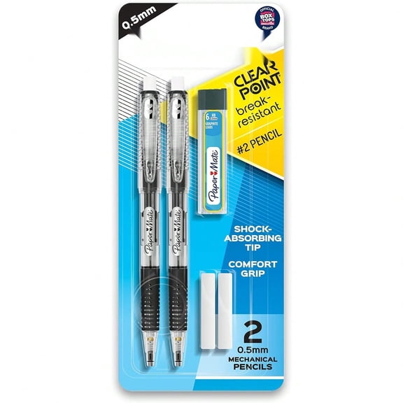 Clearpoint Mechanical Pencils, 0.5mm Break-Resistant HB #2 Lead, Eraser Refills, 2 Count