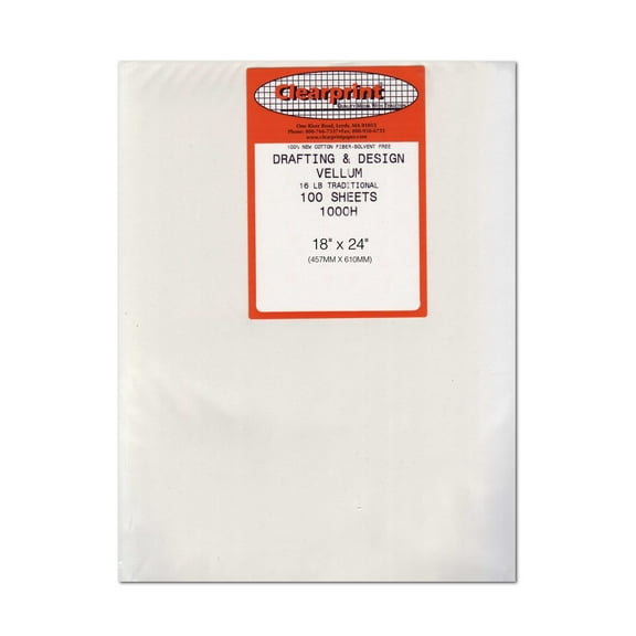 Clearprint 1000H 18" x 24" Design Vellum Sheets, 16 lb., 100% Cotton, 100 Sheets/Pack