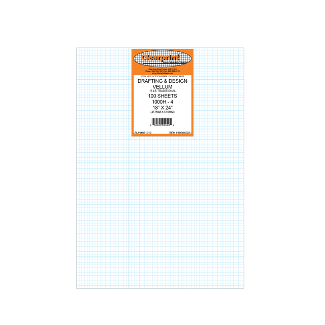 Clearprint 1000H 18" x 24" Design Vellum Sheets with 4x4 FadeOut Grid