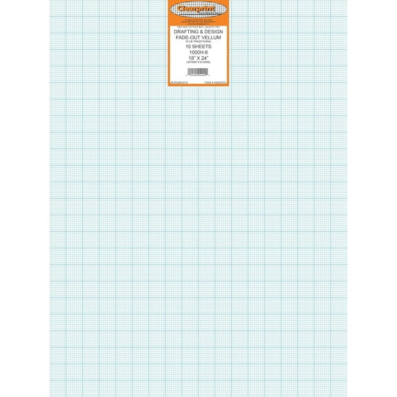 Clearprint 1000H 18" x 24" Design Vellum Sheets with 8x8 Fade-Out Grid, 16 lb., 100% Cotton, 10 Sheets/Pack