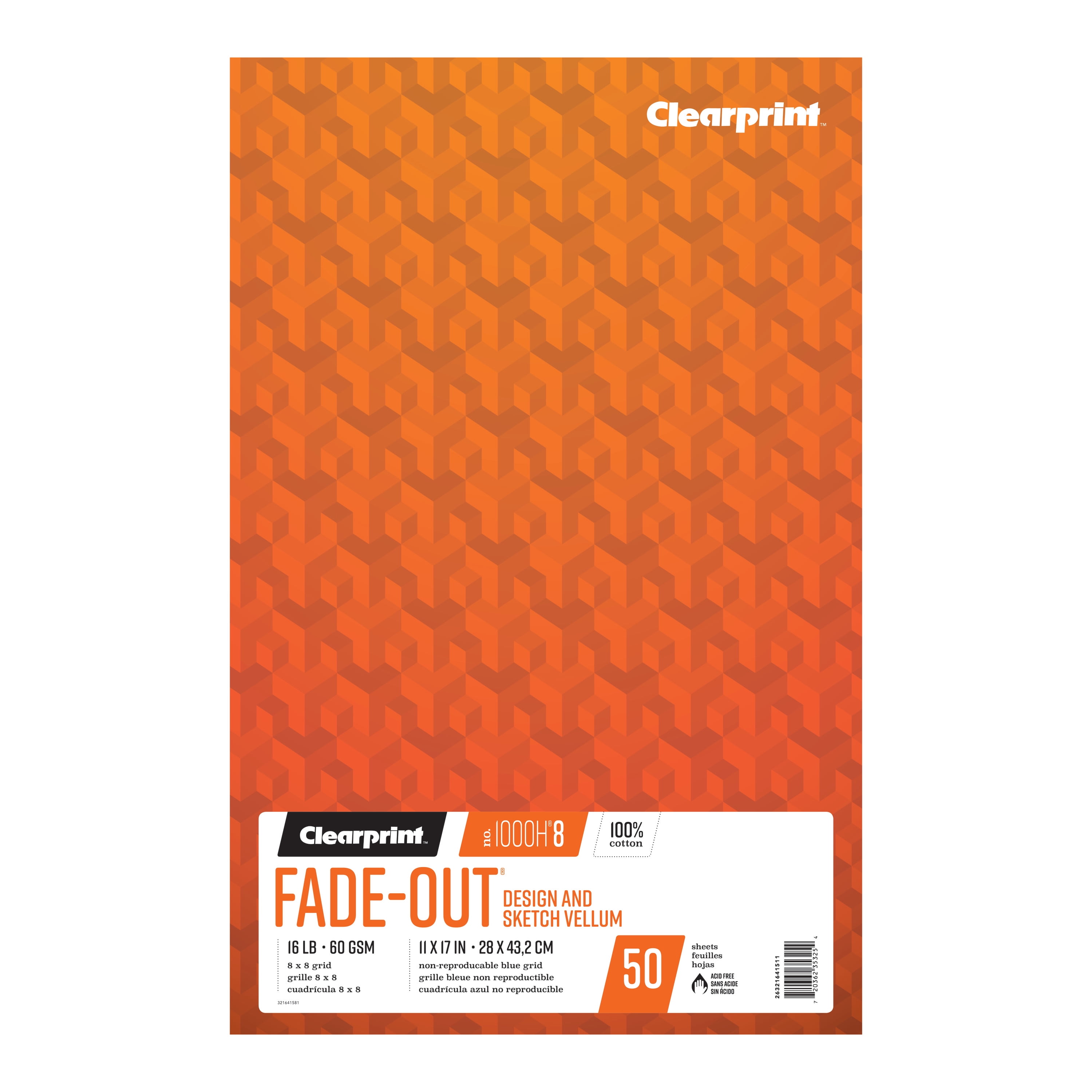 Clearprint Design Vellum Pad, 8x8 Grid, 11in x 17in