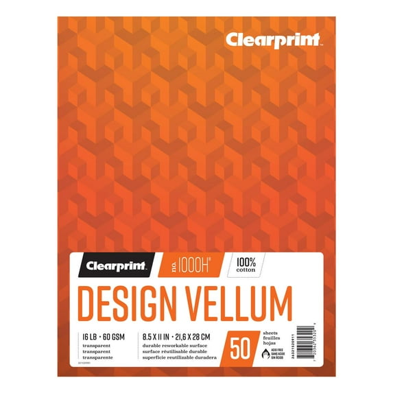 Clearprint 1000H 8.5" x 11" Design Vellum Pad, 16 lb. / 60 GSM, 100% Cotton, 50 Sheets