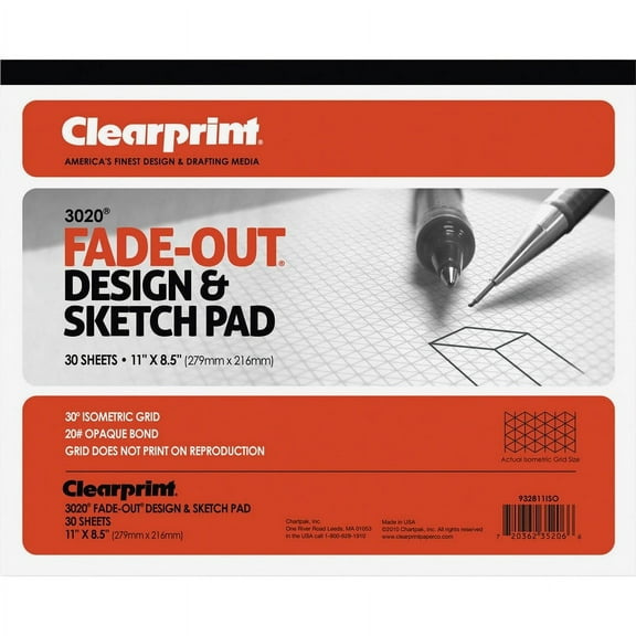 Clearprint Isometric Grid Paper Pad - Letter - 30 Sheets - 20 lb Basis Weight - 8 1/2" x 11" - White Paper - 1 / Pad | Bundle of 5