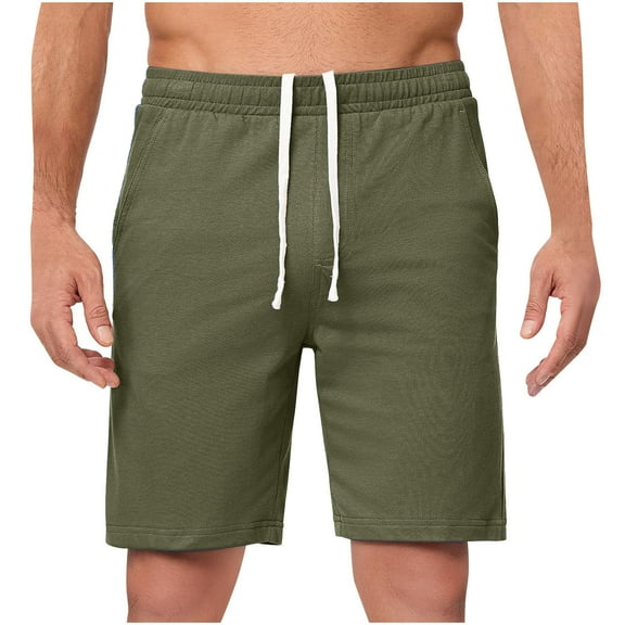 Summer Cotton Shorts for Men，Mens High Waisted Beach Shorts Drawstring Adjustable Bermuda Shorts Baggy Relaxed Fit Short Trousers Hiking Outdoor Track Sweatpants