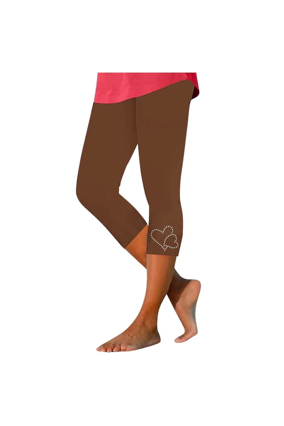 Clears Womens Capris Leggings Foe Women Heart-Printed Diamond Sweatpants Elastic High Waist Yoga Pant Light Breathable Beach Trousers Tummy Control Workout Yoga Pants with Diamond