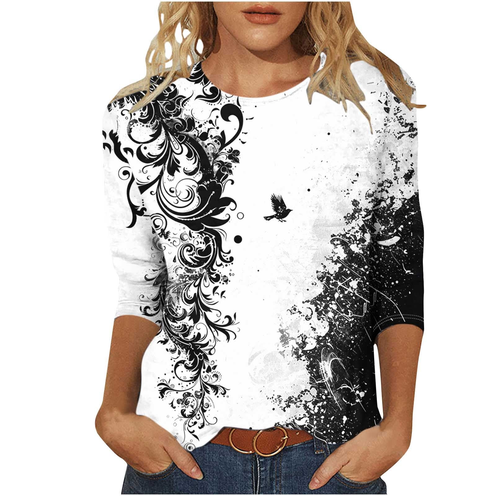 Clears Womens Floral Print Tunic Tops Flower Graphics Tee Vintage ...