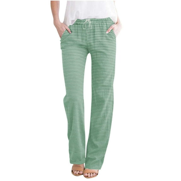 Clears Womens Knitted Stripe Jogger Trousers Lace-Up Elastic Waist Track Pants Athletic-Fit High Waisted Sweatpants Baggy Fit Pants Beach Gym Workout Running Casual Sports Sweatpant