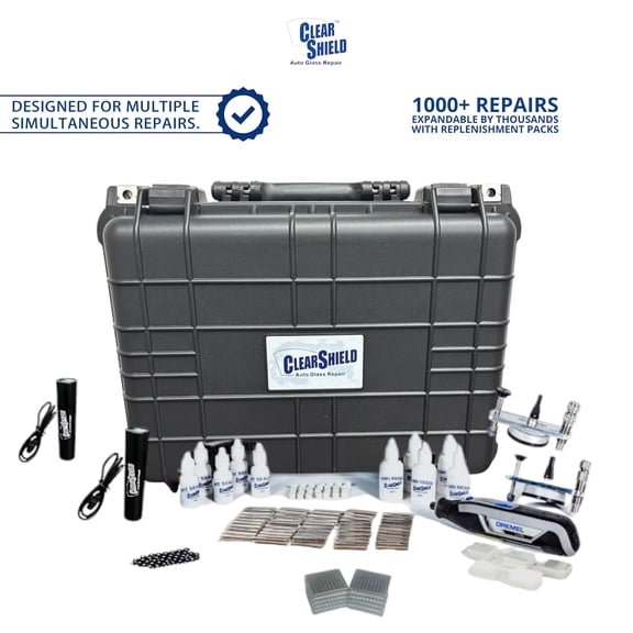 Clearshield Windshield Repair Kit for Chips and Cracks, Professional Auto Glass Repair Kit with UV Light, Tools and Resin, Up to 1000 Repairs