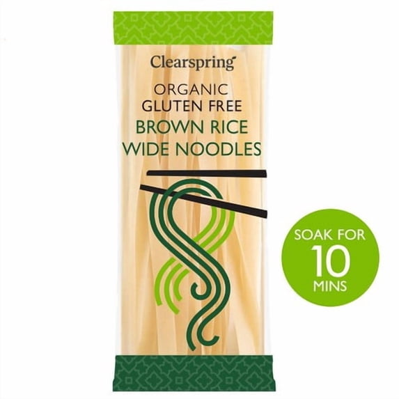 Clearspring Organic Gluten Free 100% Brown Rice Wide Noodles 200g, British Import (Pack of 3)