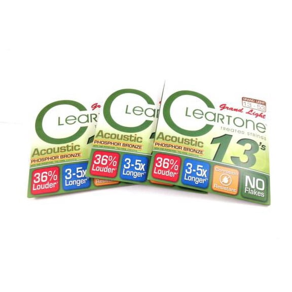 Cleartone Guitar Strings 3 Pack Acoustic Phos Bronze Grand Light 13-53