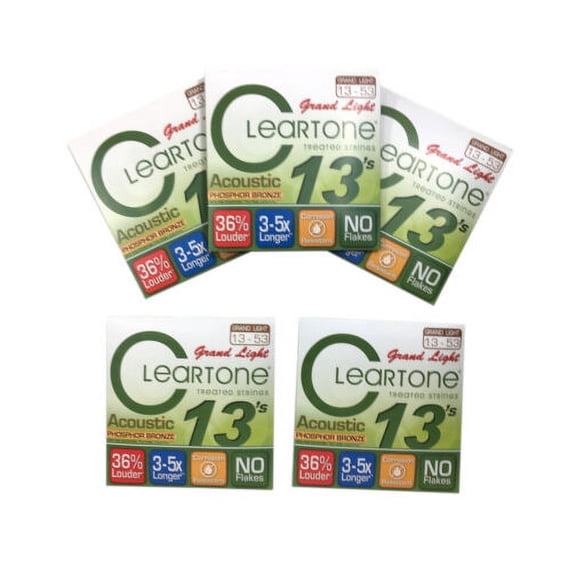 Cleartone Guitar Strings 5 Pack Acoustic Phosphor Bronze Grand Light 13-53