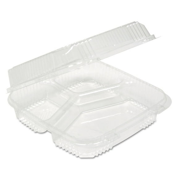 Clearview 3 Compartment 5 oz. Hinged Lid Food Containers - Clear (200/Carton)