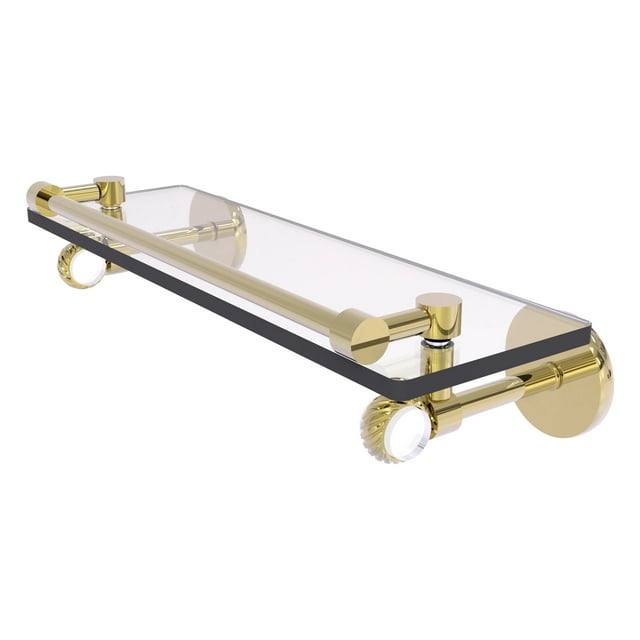 Clearview Collection 16-in Gallery Rail Glass Shelf with Twisted Accents in Unlacquered Brass