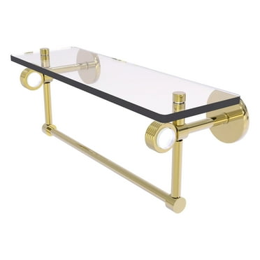 Clearview Collection 16-in Glass Shelf with Towel Bar and Groovy Accents in Unlacquered Brass