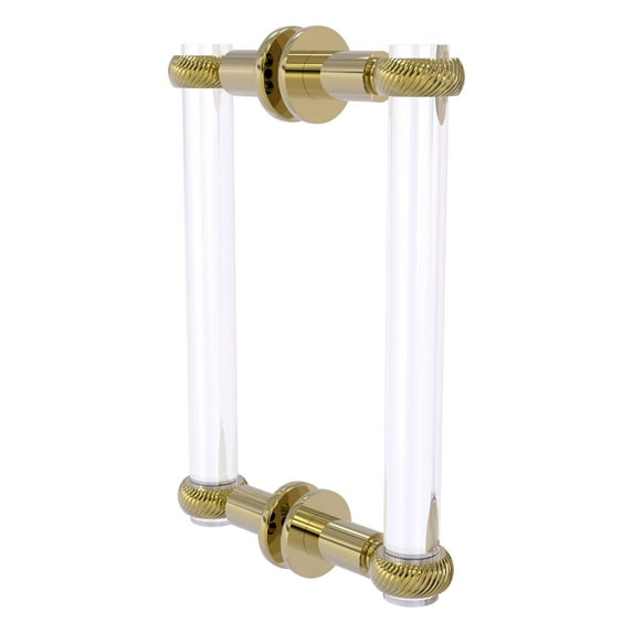 Clearview Collection Back to Back Shower Door Pull with Twisted Accents - Unlacquered Brass / 8 Inch
