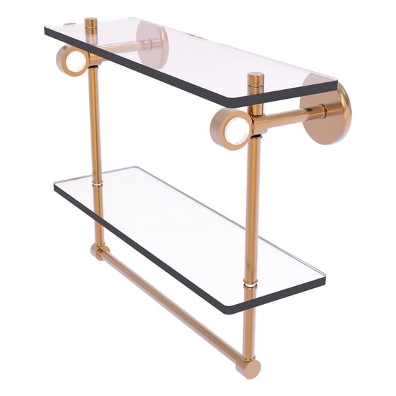 Clearview Collection Double Glass Vanity Shelf with Integrated Towel Bar with Smooth Accents - Brushed Bronze / 16 Inch