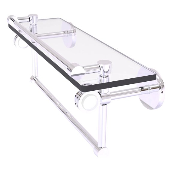 Clearview Collection Glass Shelf with Gallery Rail and Towel Bar with Dotted Accents - Polished Chrome / 16 Inch