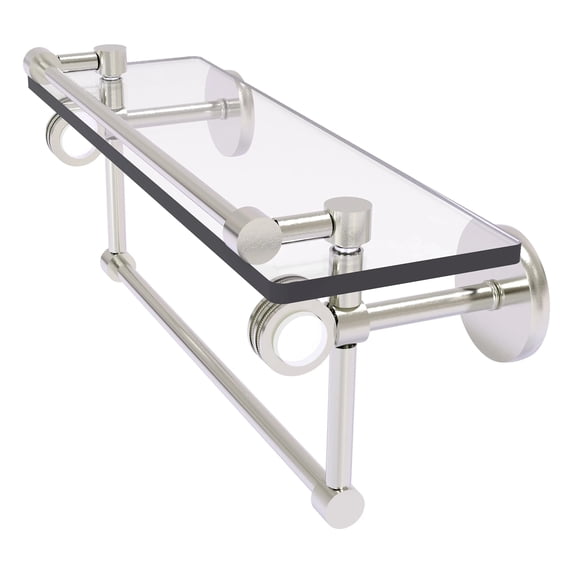 Clearview Collection Glass Shelf with Gallery Rail and Towel Bar with Dotted Accents - Satin Nickel / 16 Inch