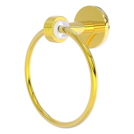 Clearview Collection Towel Ring with Groovy Accents in Polished Brass