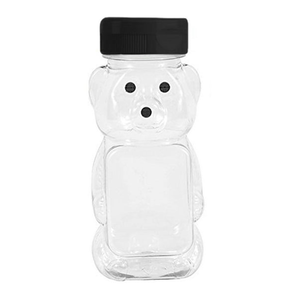 Clearview Container 12 Pack Honey bear with Flip Top Lid Plastic Squeeze Bear 8 oz Black Caps