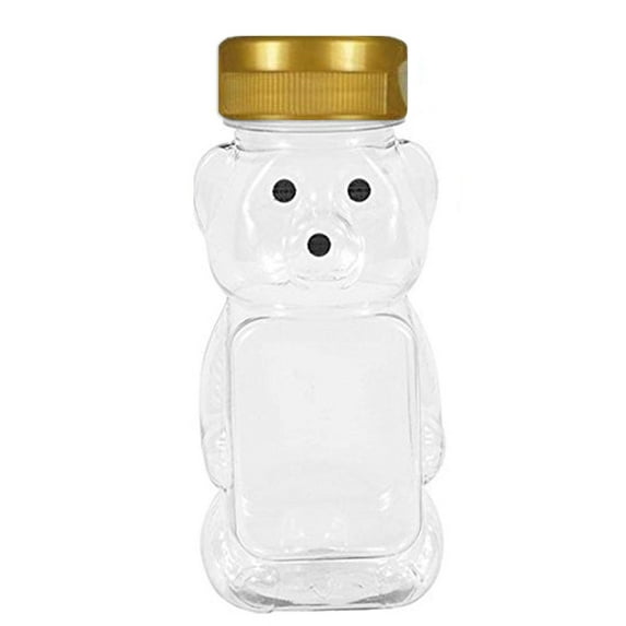 Clearview Container 12 Pack Honey bear with Flip Top Lid Plastic Squeeze Bear 8 oz Gold Caps