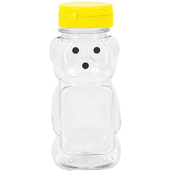 Clearview Container 12 Pack Honey bear with Flip Top Lid Plastic Squeeze Bear 8 oz Yellow Caps
