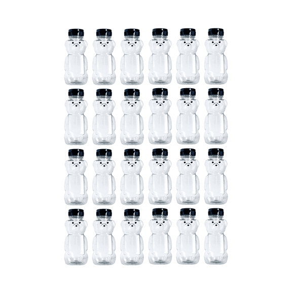 Clearview Container 24 Pack Honey bear with Flip Top Lid Plastic Squeeze Bear 8 oz Black Caps