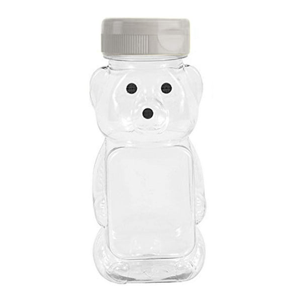Clearview Container 24 Pack Honey bear with Flip Top Lid Plastic Squeeze Bear 8 oz White Caps