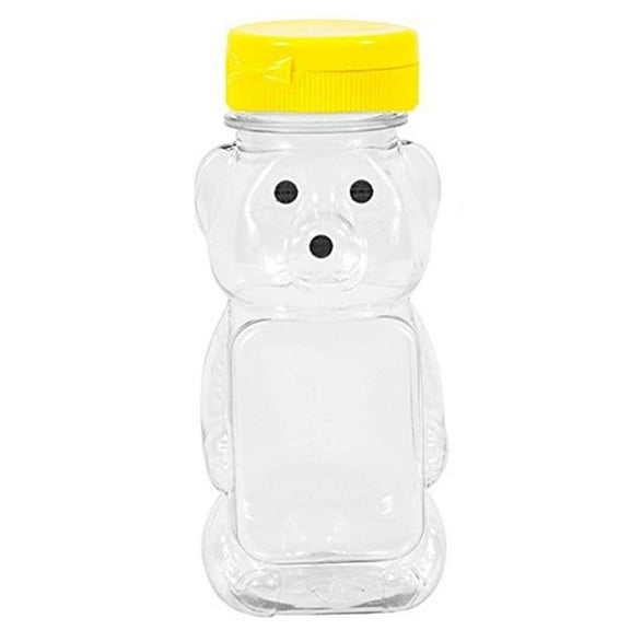 Clearview Container 24 Pack Honey bear with Flip Top Lid Plastic Squeeze Bear 8 oz Yellow Caps