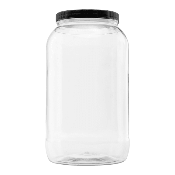 Clearview Containers: 1 Pack - 128 oz (1 Gallon) Plastic Storage Jars with 110-400 Leak Proof Black Lids, Food Grade, BPA Free, Hand Wash Only (128oz, BLK, 1PK)