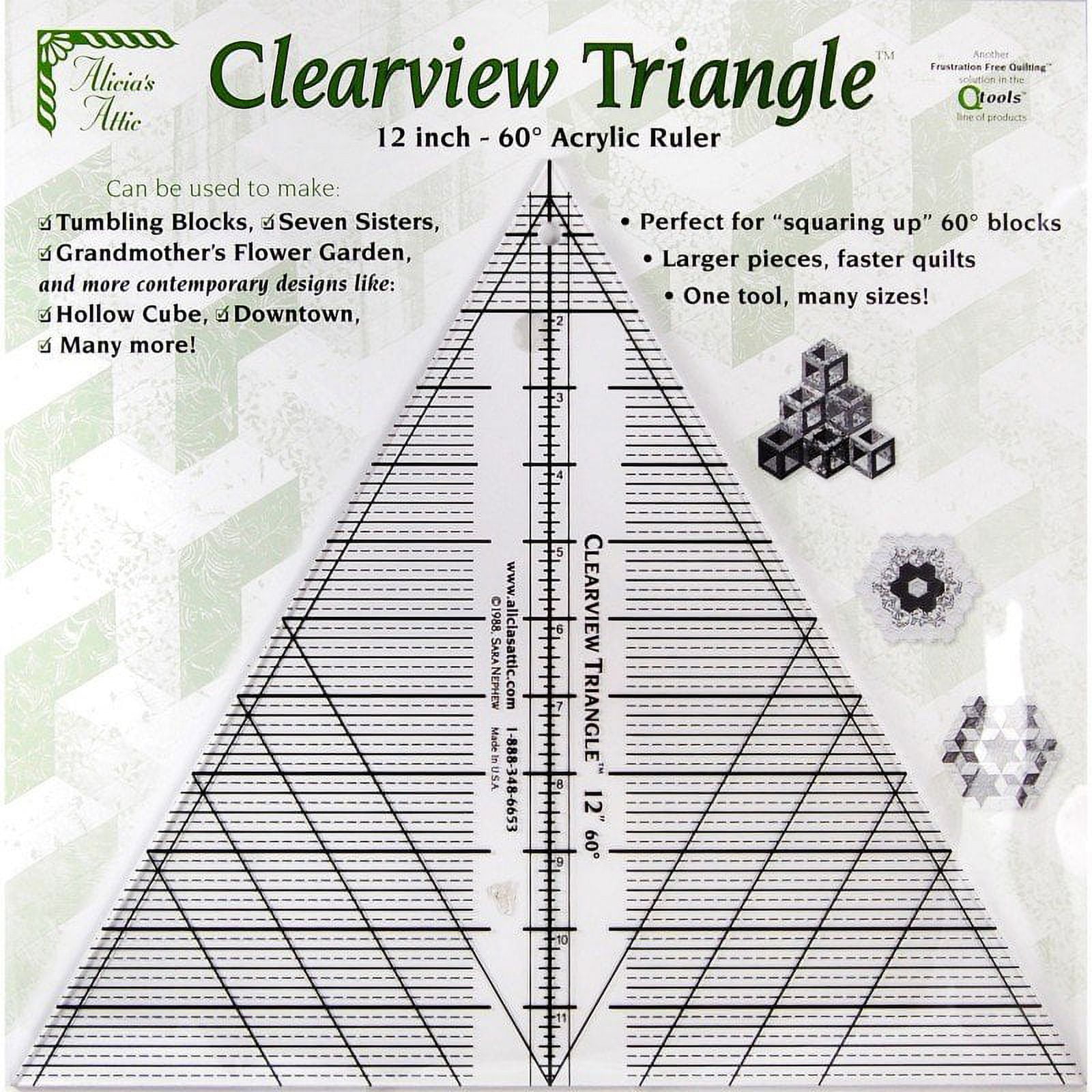 Clearview Triangle 12 inch 60 Degree Acrylic Quilt Ruler for Tumble Blocks  Cubes