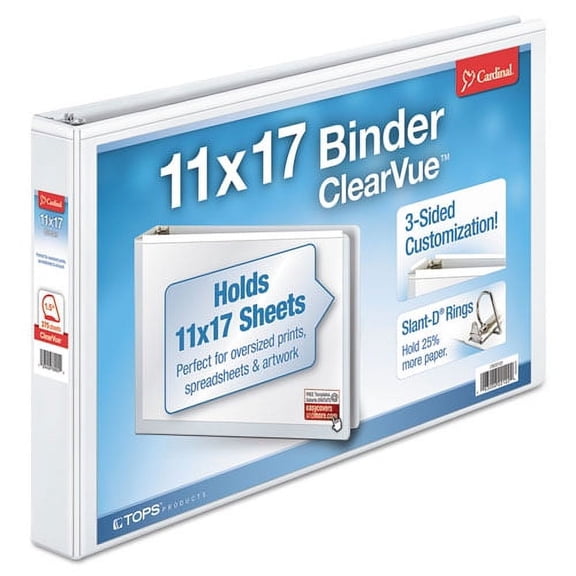 Clearvue Slant-D Ring Binder, 3 Rings, 1.5" Capacity, 11 X 17, White | Bundle of 2 Each