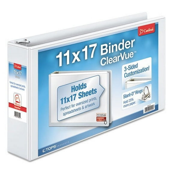 Clearvue Slant-D Ring Binder, 3 Rings, 3" Capacity, 11 X 17, White | Bundle of 2 Each