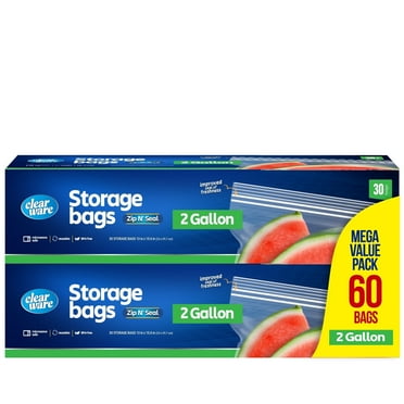 Clearware 2 Gallon Double Zipper Food Storage Bags, 60 Count, 2 Pack