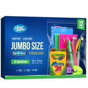 Clearware, 3 Gallon XL Storage Bags With Zipper seal, 16 x 18in - Reusable, BPA-Free, Clear - 12 pack