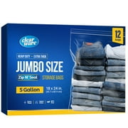 Clearware, 5 Gallon XL Storage Bags With Zipper seal, 18 x 24in - Reusable, BPA-Free, Clear - 12 pack