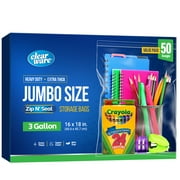 Clearware 50 Large Plastic Bags With Zipper Top - 3 Gallon Bags 16" x 18", Extra Large Storage Bags for Clothes, Travel, Moving, Storage, Large Reusable freezer bags, BPA-Free, 2-mil Thick