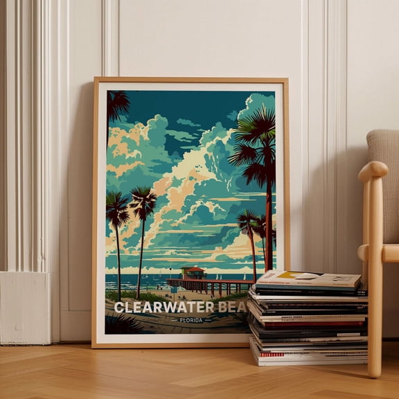 Clearwater Beach Florida Coastal Travel Wall Art, Unframed Paper Poster 8x10in