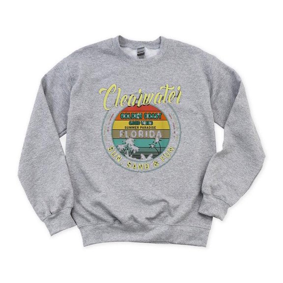 Clearwater Beach Florida Summer Vacation Sunshine Sand Graphic Style Art SweatShirt Unisex, up to 5XL