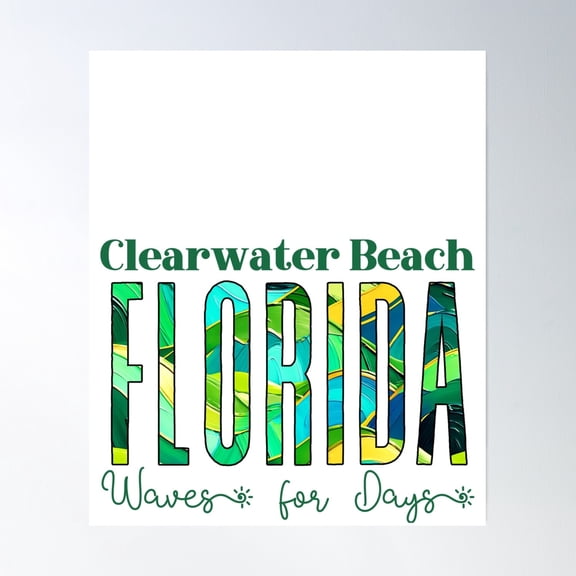 Clearwater Beach Florida (Waves) Poster Wall Art, Modern Wall Decor, 8x12 UNFRAMED