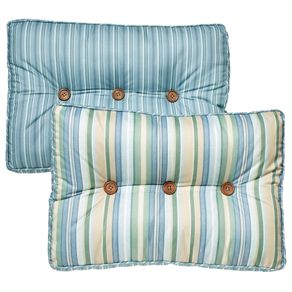 Clearwater Coastal Reversible Cool Blue Tones Tufted Rectangle Pillow 14 x 20