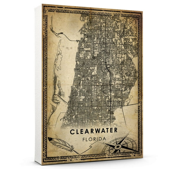 Clearwater Vintage Map Prints Canvas, Florida Map City Art Canvas, Canvas, Clearwater Map City style vintage Canvas , Canvas Wall Art, Street Map Artwork Canvas